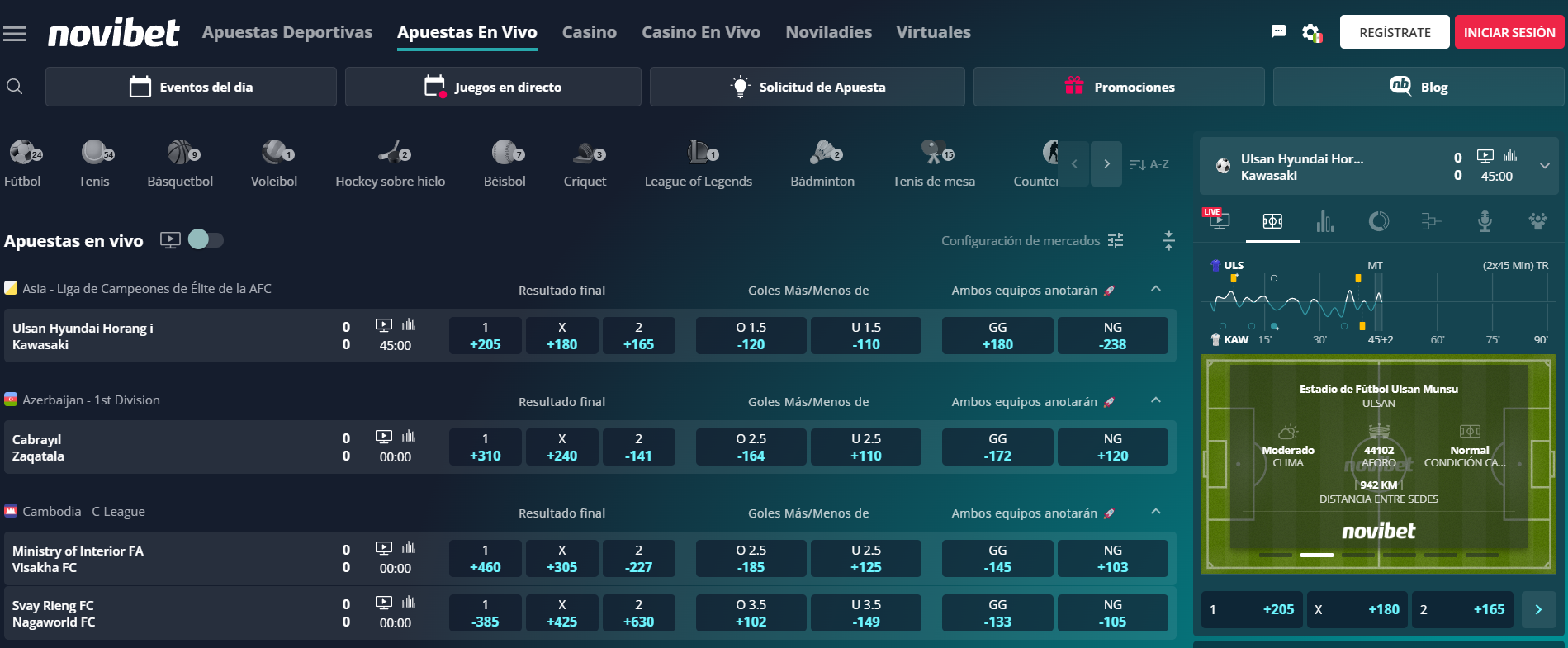 Apuestas en vivo, Novibet