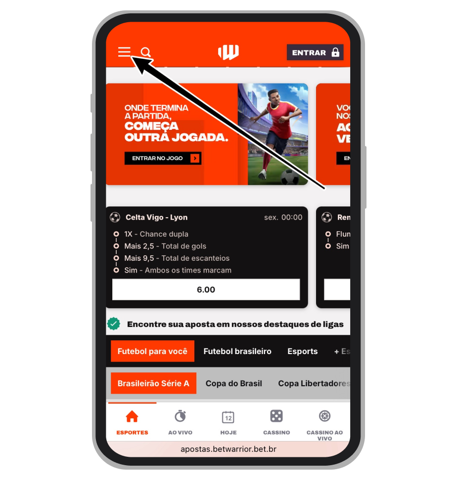 Toque no ícone de três barras para abrir o menu