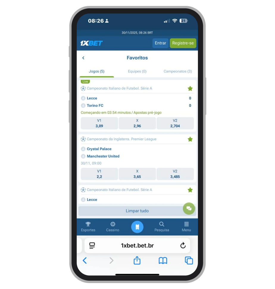Favoritos na 1xBet 
