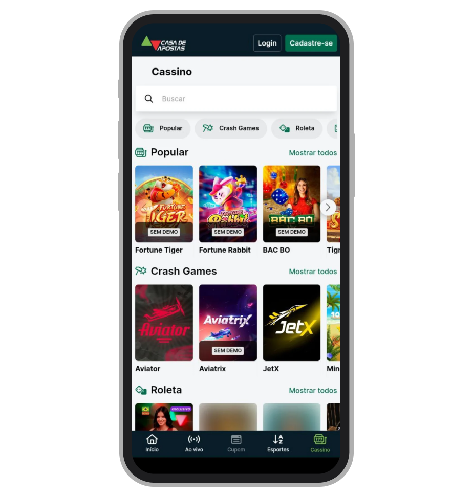 O cassino no aplicativo da Casa de Apostas