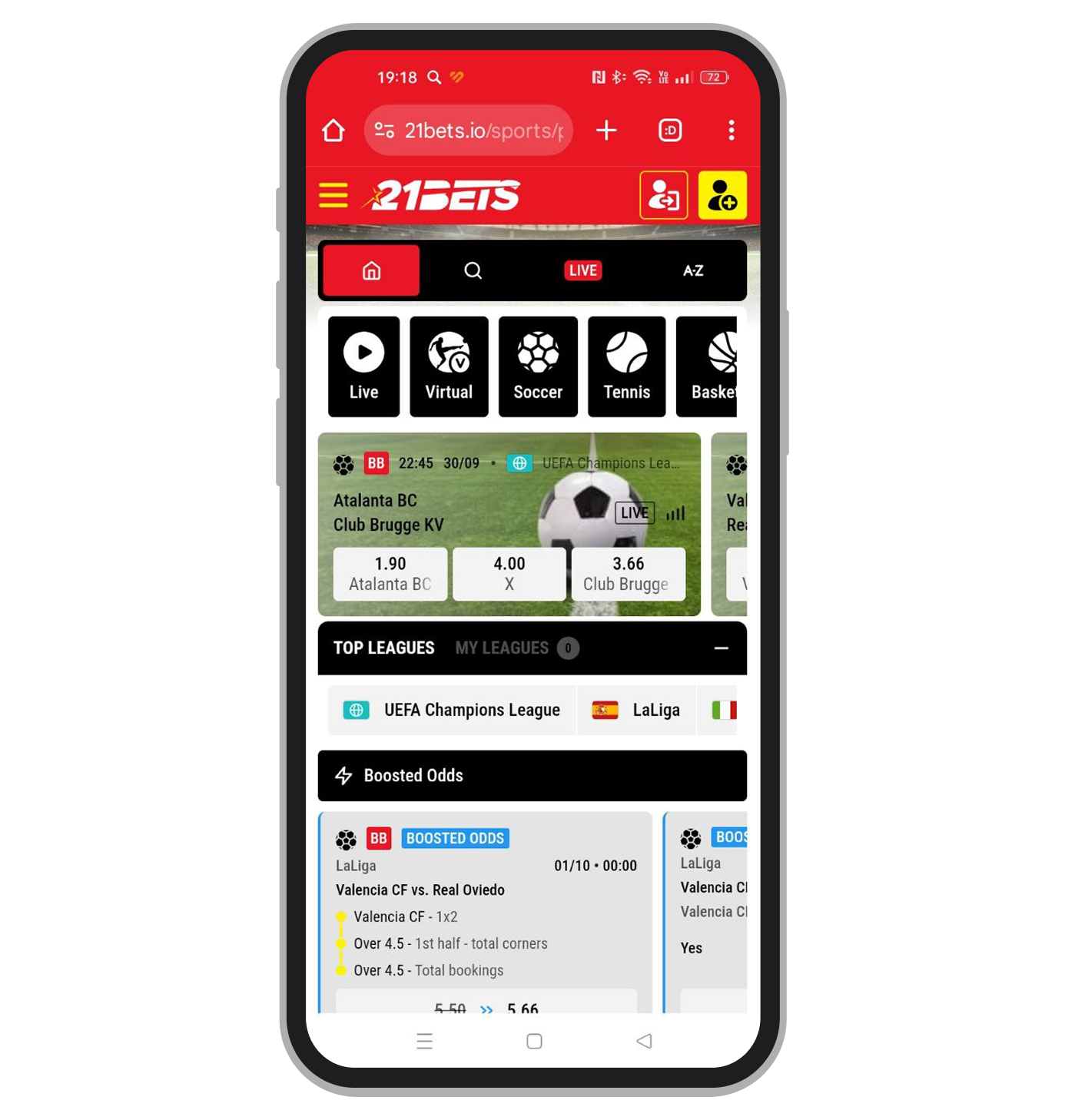 Мобильная версия 21Bets