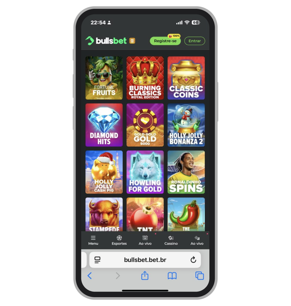 A seção de slots no site mobile BullsBet