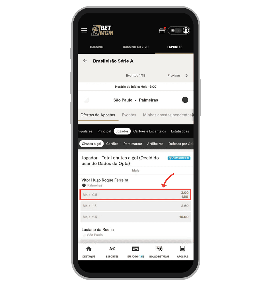 Toque no resultado em qual gostaria de apostar