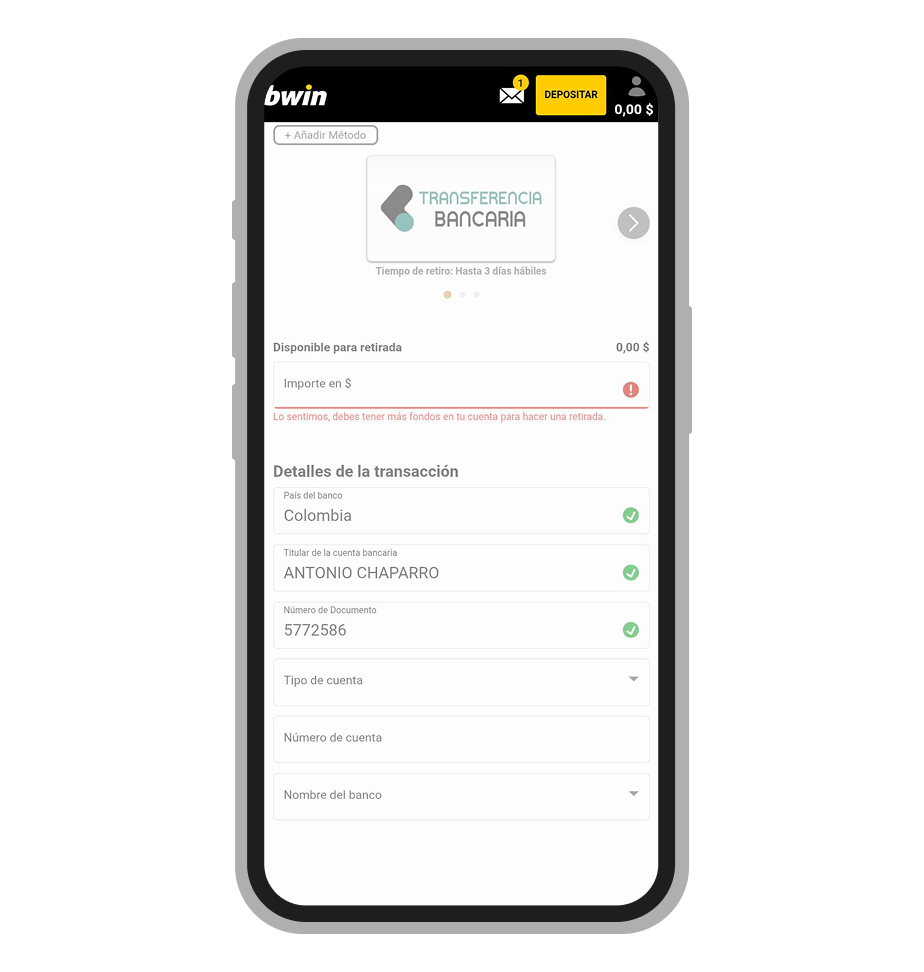 Retirar de Bwin en el celular