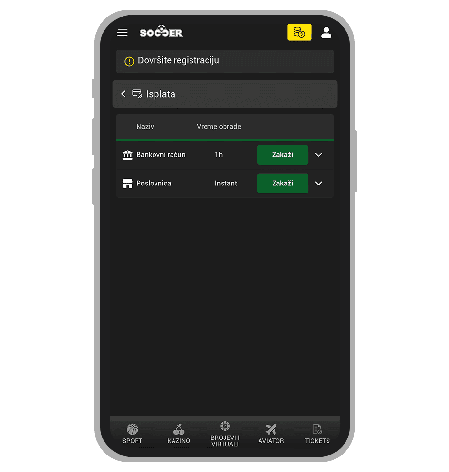 Isplata u poslovnici SoccerBet-a