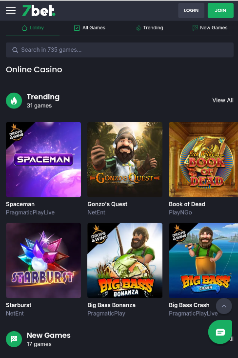 Main page of the casino