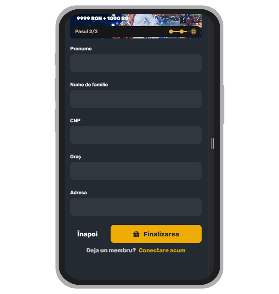 Al doilea formular de înregistrare la Prima Casino