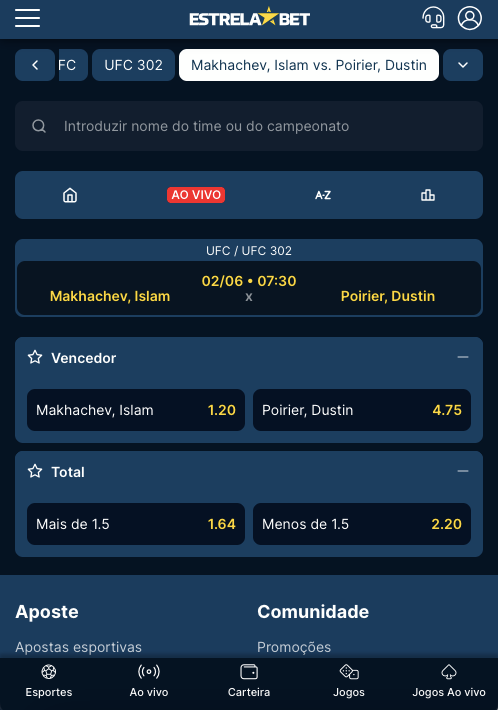 Resultados para uma luta na Estrela Bet