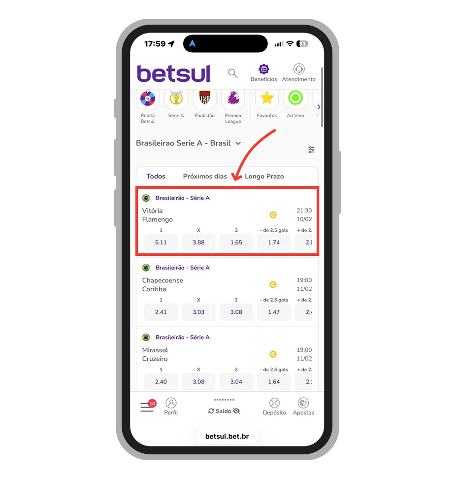 Selecione o evento em qual gostaria de apostar
