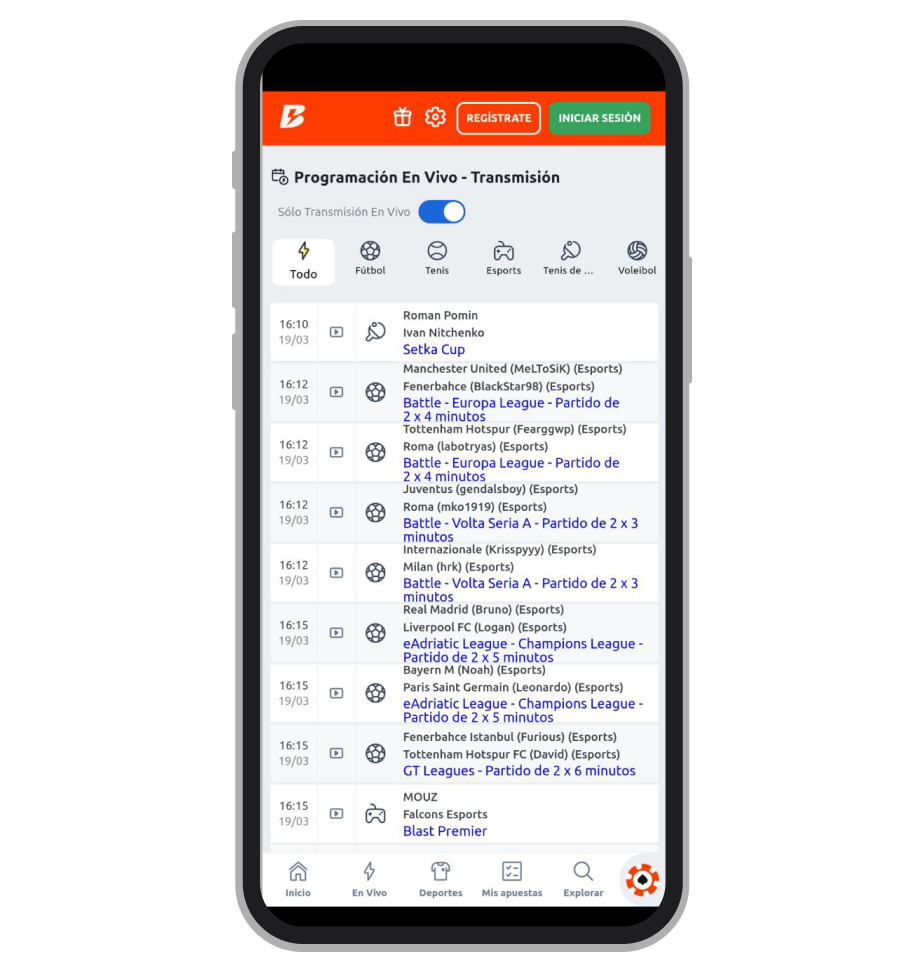 Calendario de transmisiones en vivo
