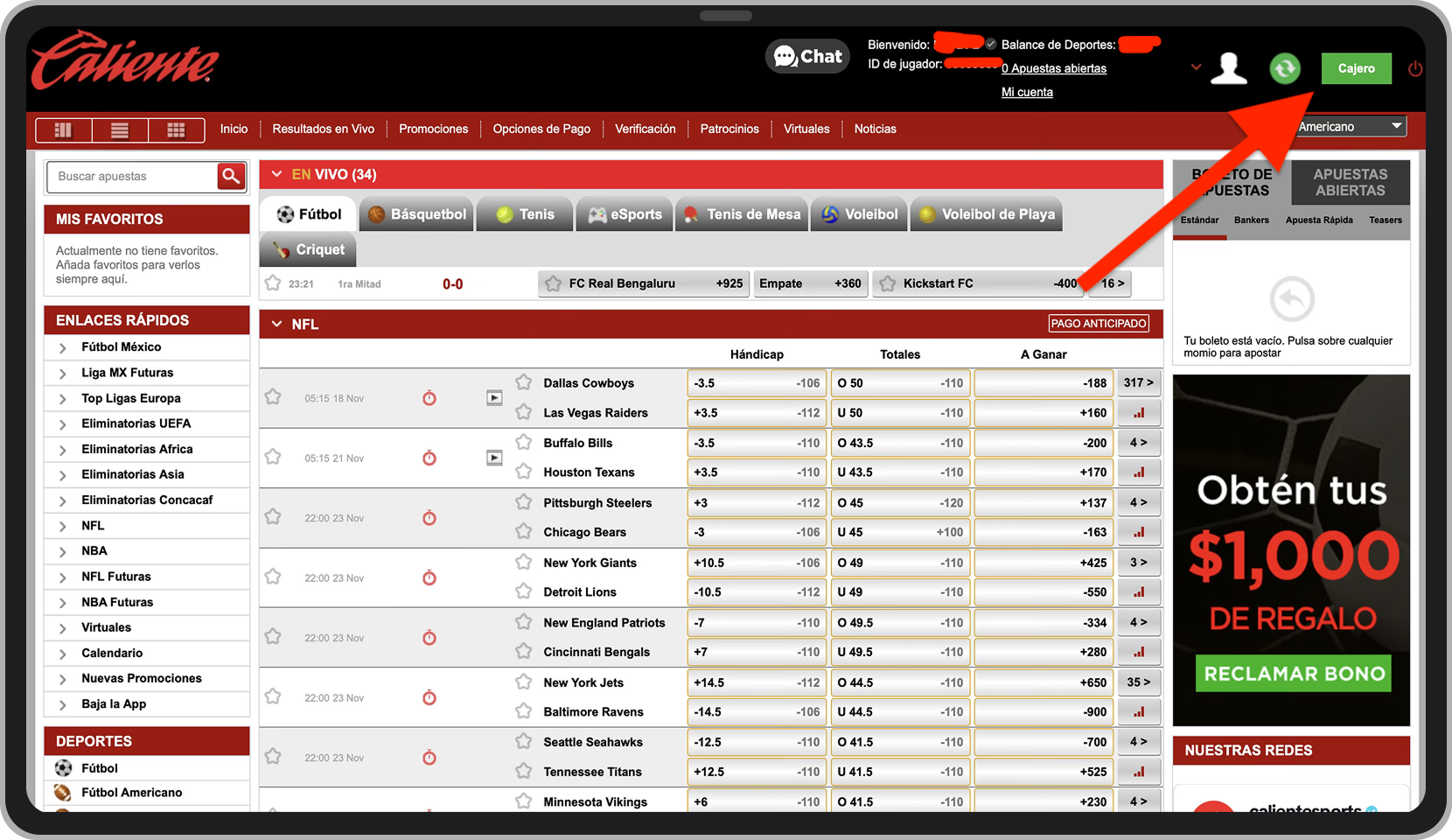 Página principal de Caliente