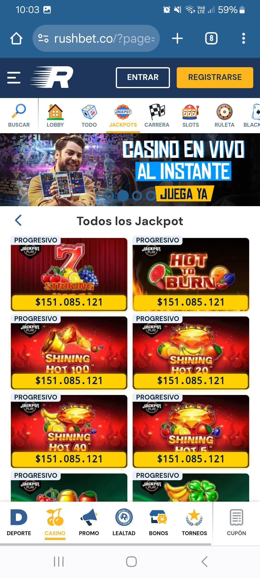 Página de jackpots