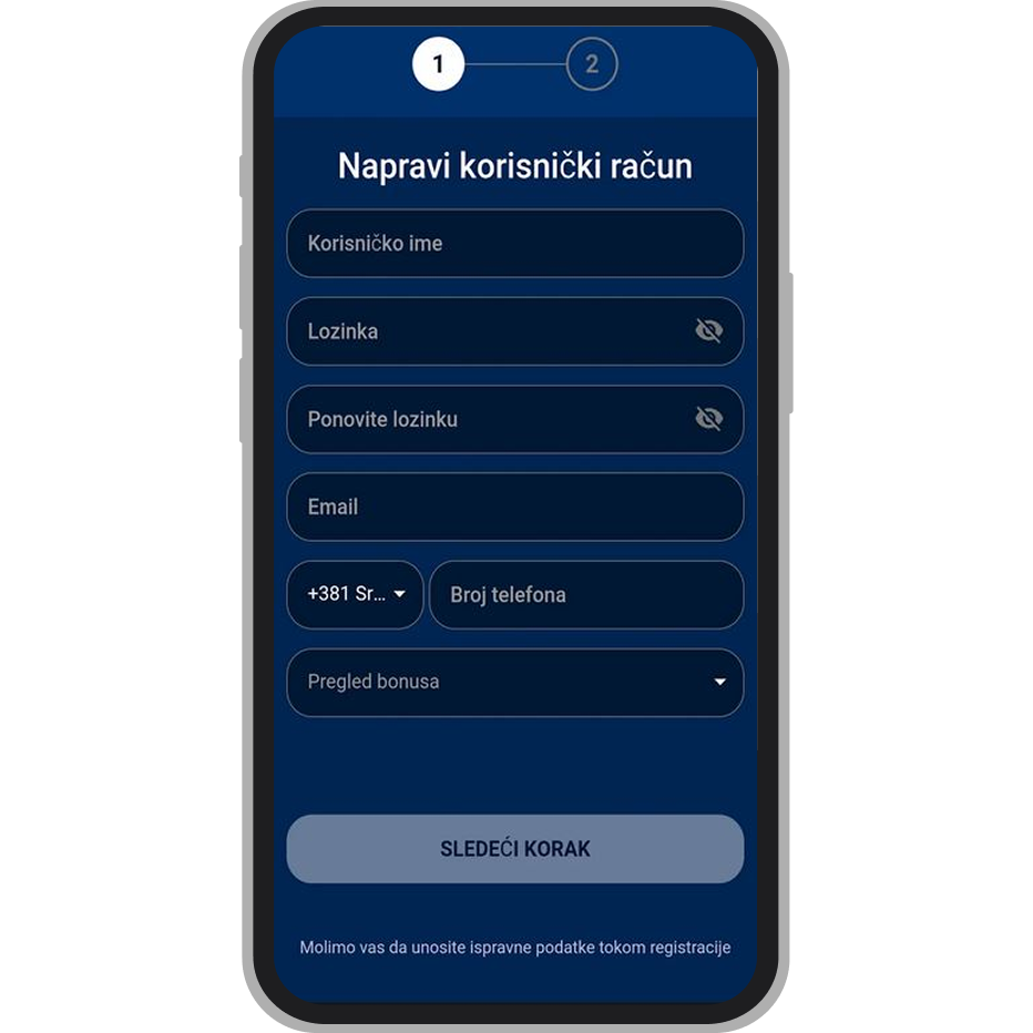 Taš Bet formular za registraciju