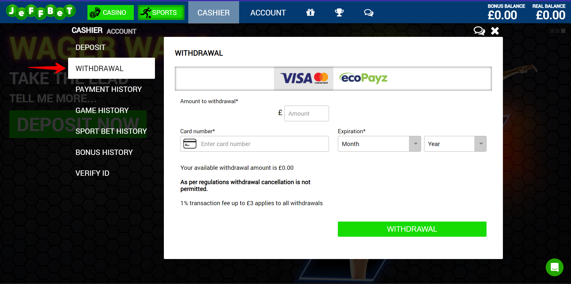 Select “Withdrawal”