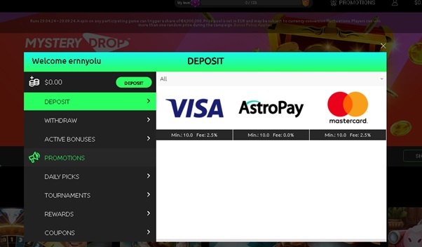 Deposit interface within the online account