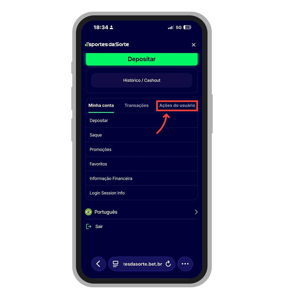 Selecione “Ações do usuário”
