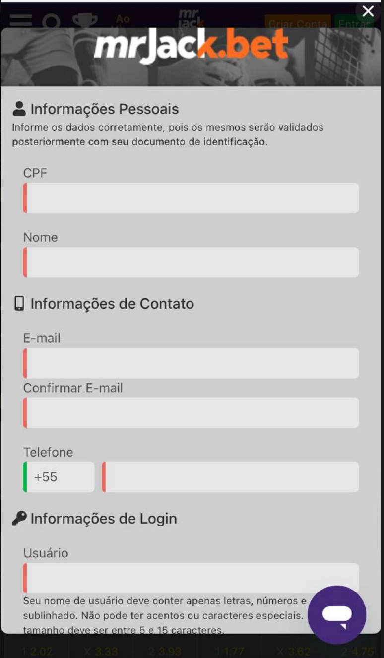 Informe os dados pessoais e de contato