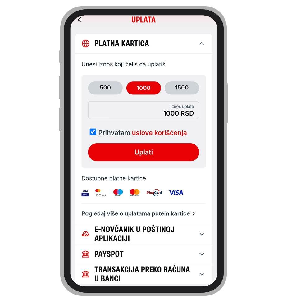 Unos iznosa uplate 