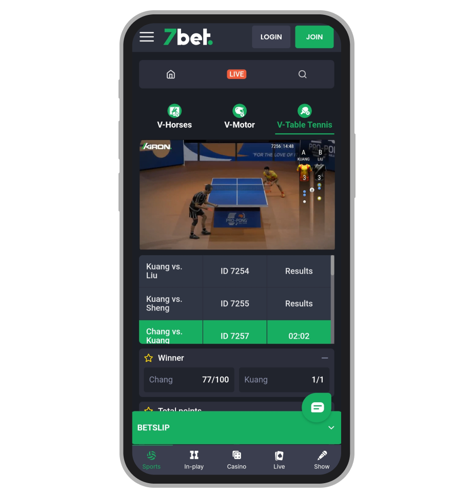 Virtual table tennis betting markets