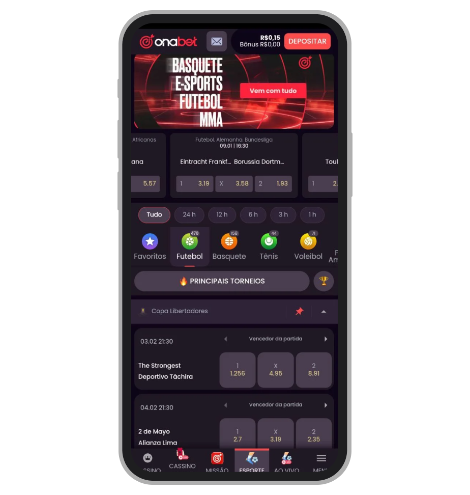 Bloco “Principais torneios”, funcionando como vitrine para eventos em destaque