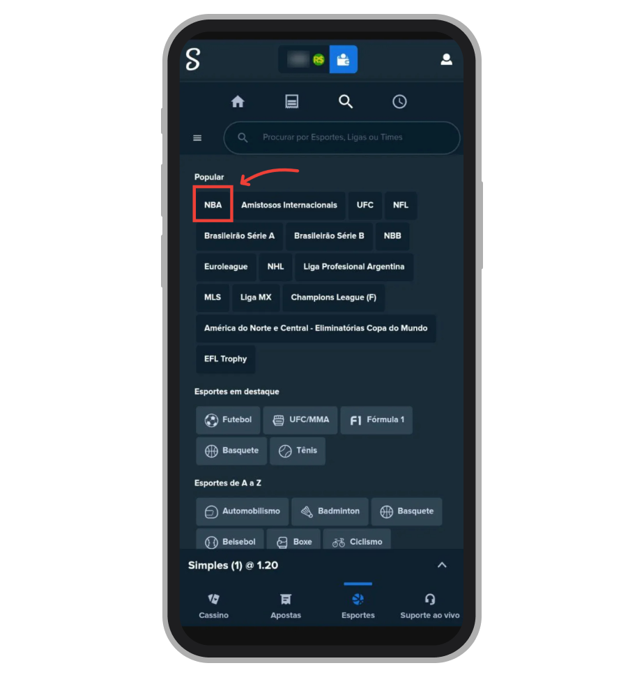 Escolha um dos esportes disponíveis