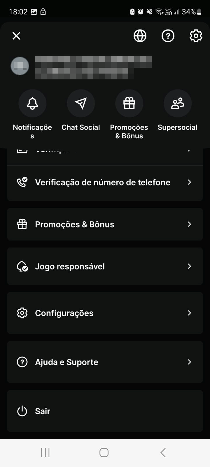 No seu menu pessoal, vá até “Ajuda e Suporte”