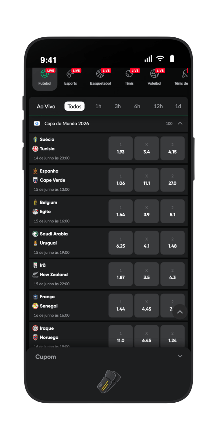Odds 1X2 dos jogos da primeira rodada da Copa do Mundo 2026 na BetBoom