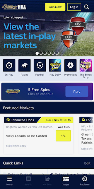 William Hill Betting App Homepage
