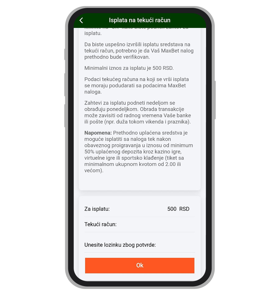 MaxBet Isplata na tekuci racun