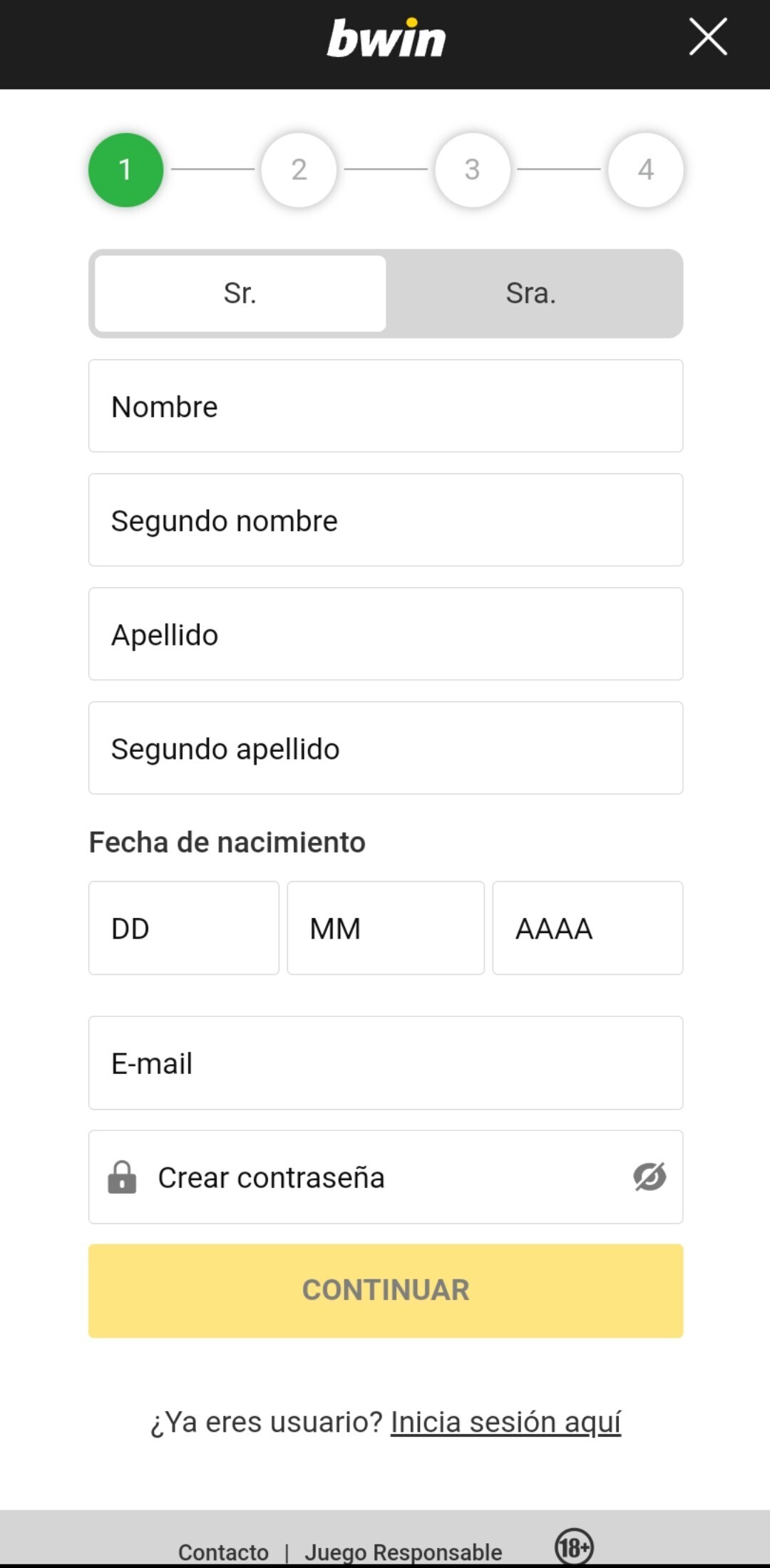 Bwin App registro