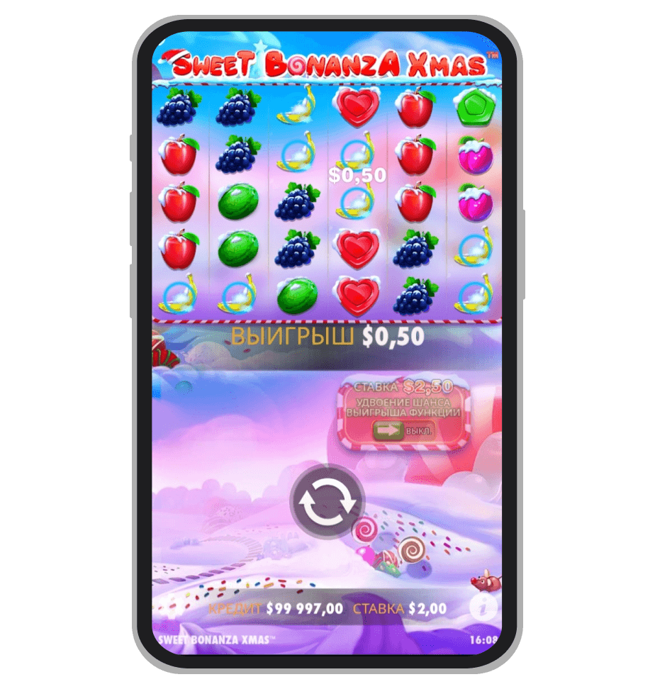 Выигрышная комбинация в слоте Sweet Bonanza Xmas