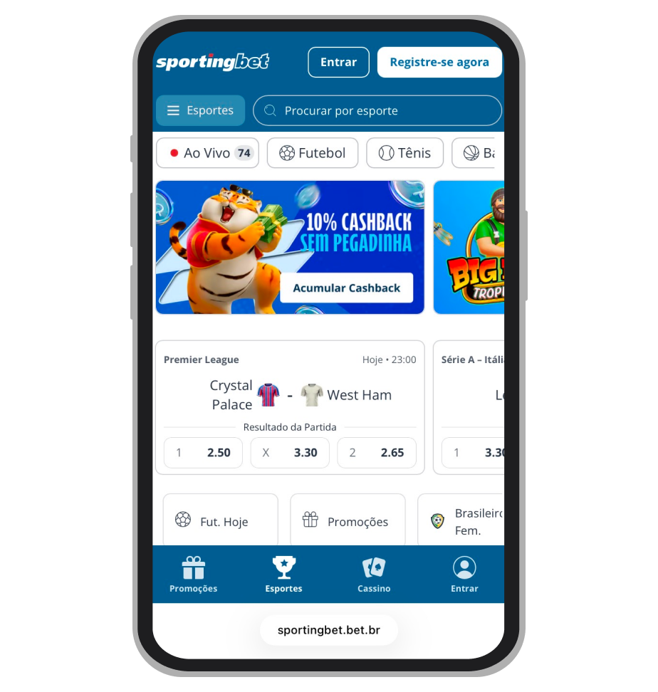 Tela inicial da Sportingbet