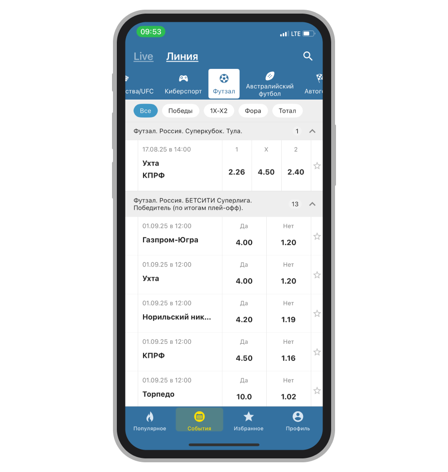 Линия «Бетсити» на футзал
