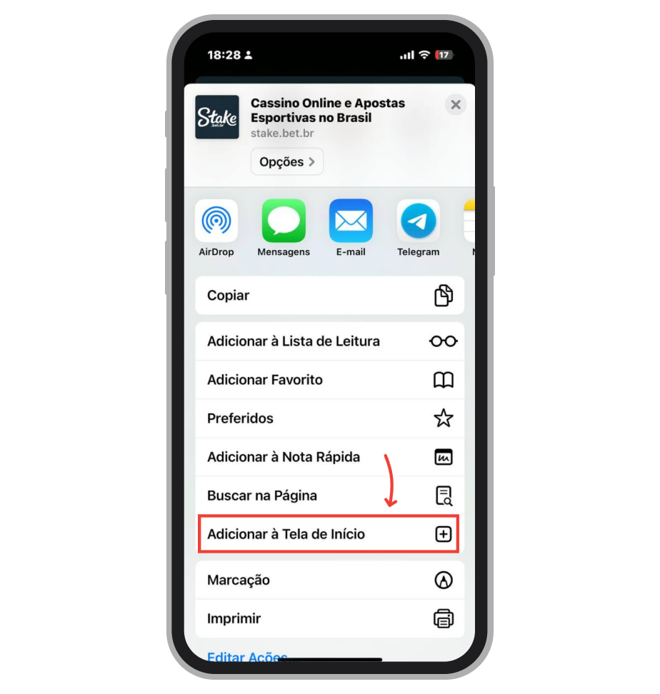 Selecione Adicionar à Tela de Início