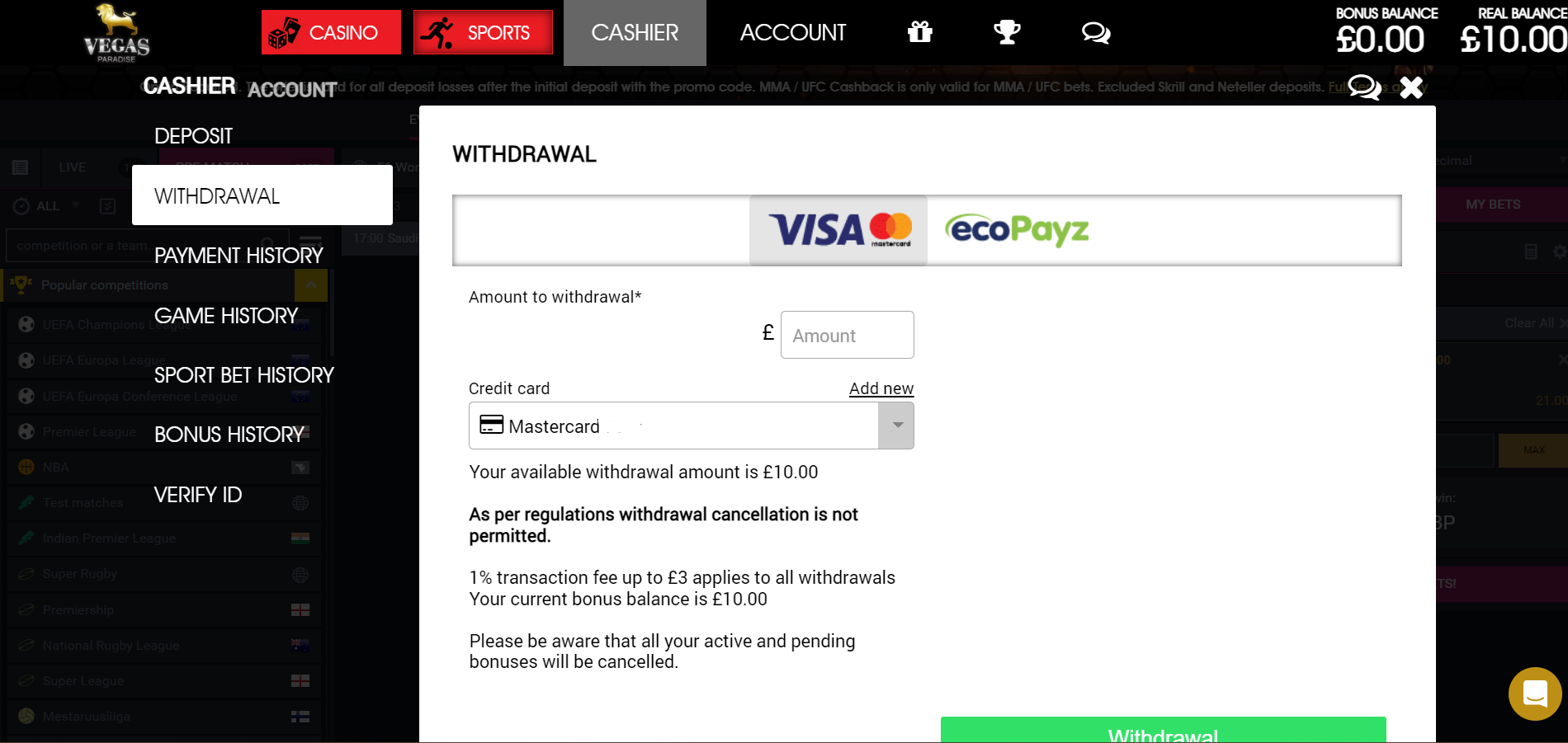 Click “Withdrawal”