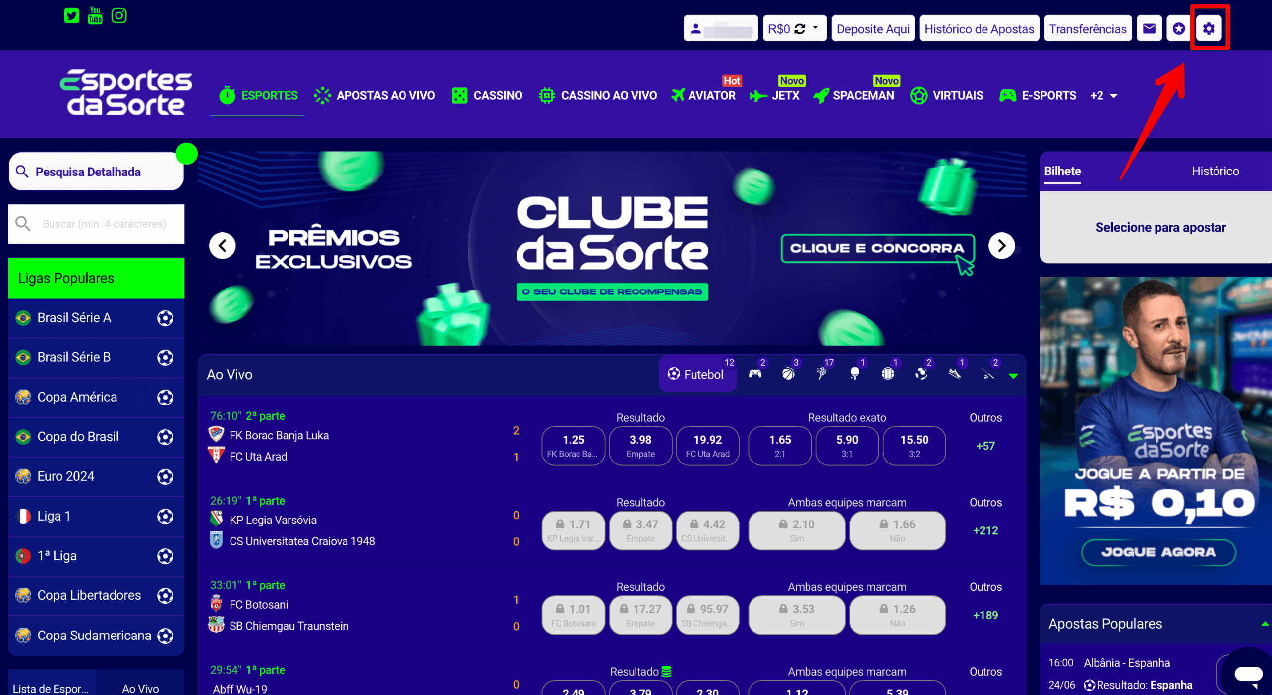 Acesse as configurações da conta