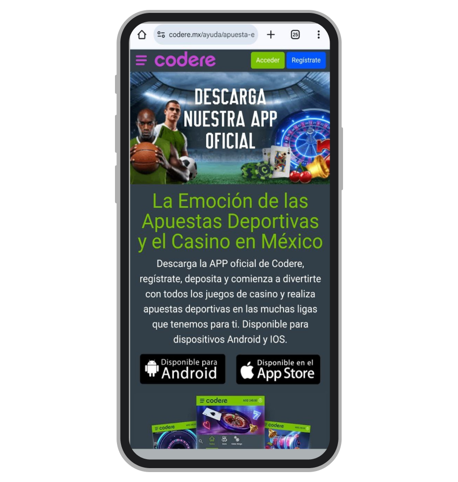 El enlace de descarga en el sitio web de Codere
