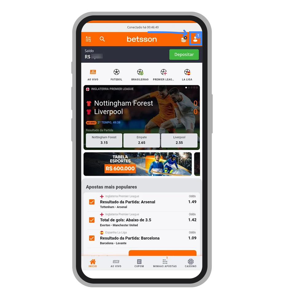 Toque no ícone de perfil 