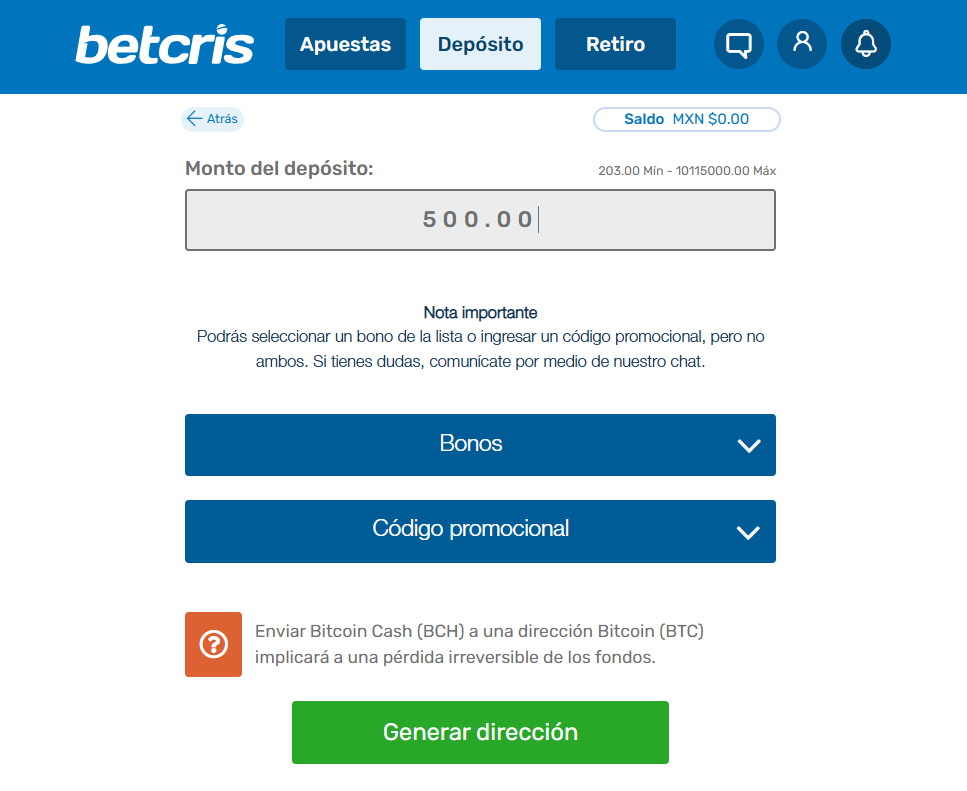 Depósito con Bitcoin