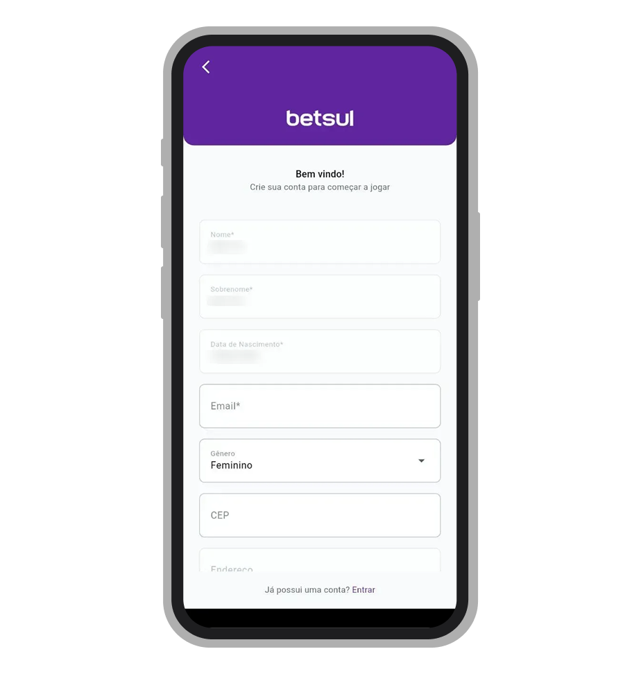 Preenche o formulario de cadastro 