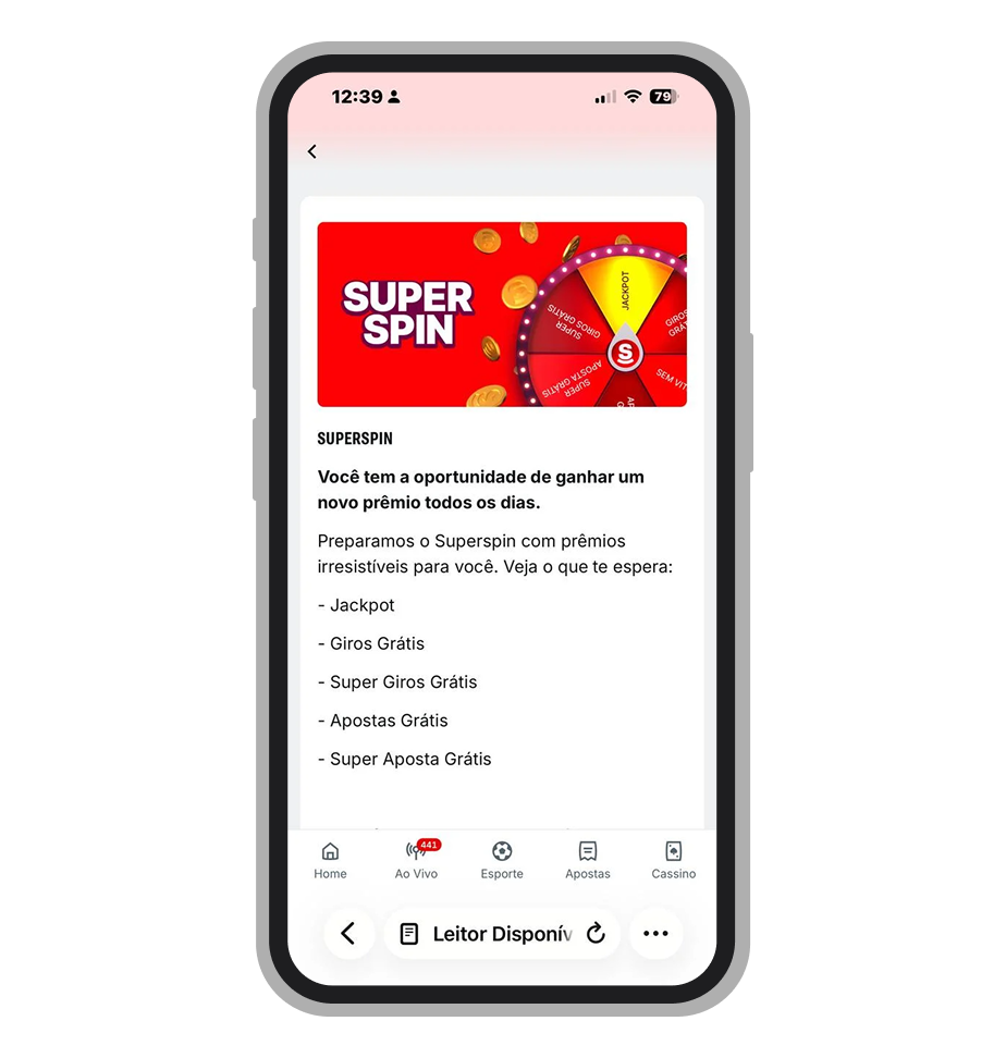 Superspin no site mobile da Superbet