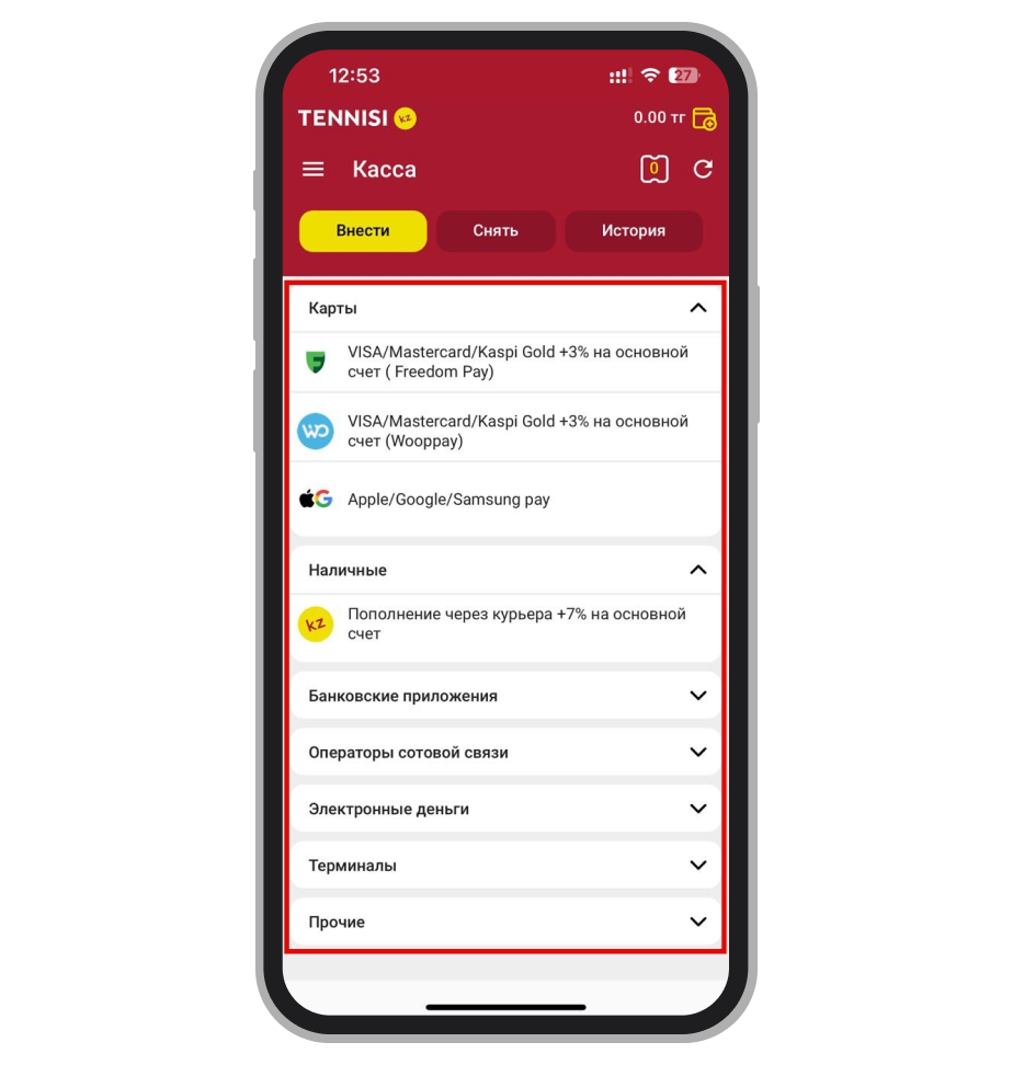 Способы внесения средств в «Тенисси»