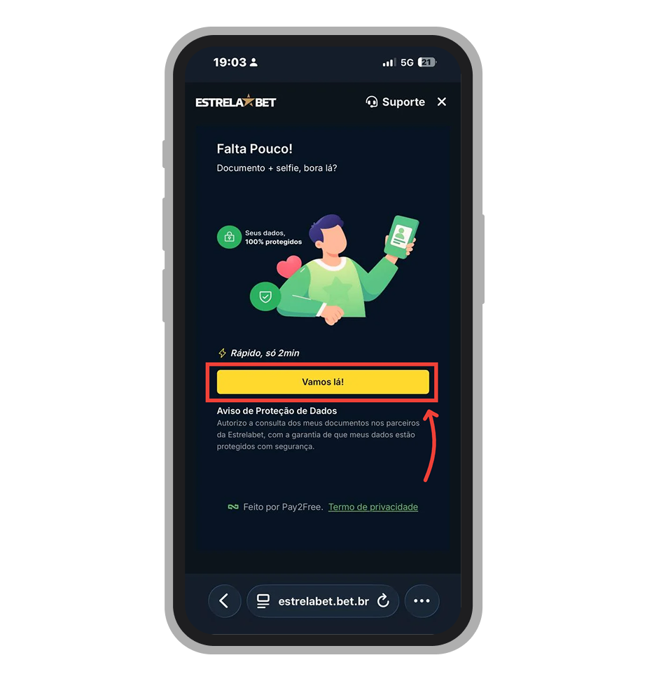 Toque no botão Vamos la para começar o processo de verificação da conta 