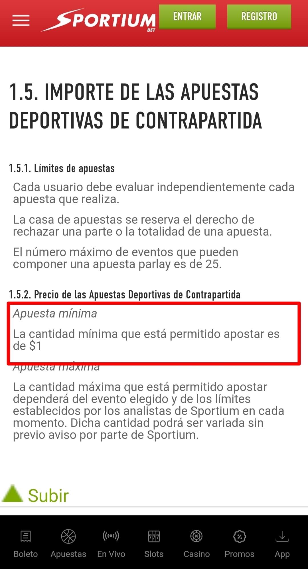 Reglas de apuesta mínima