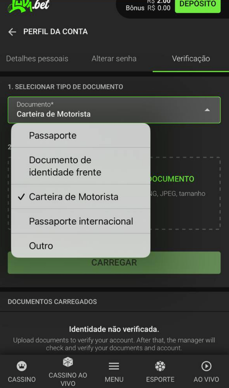 Tira foto de um dos documentos de identidade e opte por “Carregar”