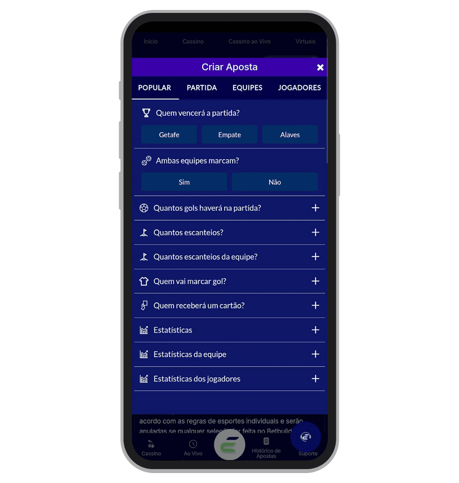 Criador de apostas no app Esportes da Sorte