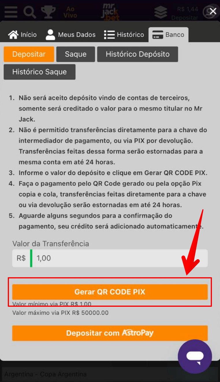 Informe o valor de pagamento 