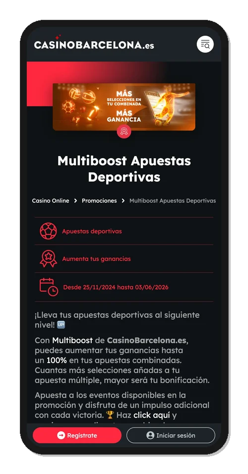 Promoción Multiboost de Casino Barcelona: hasta un 100% extra en ganancias de apuestas combinadas