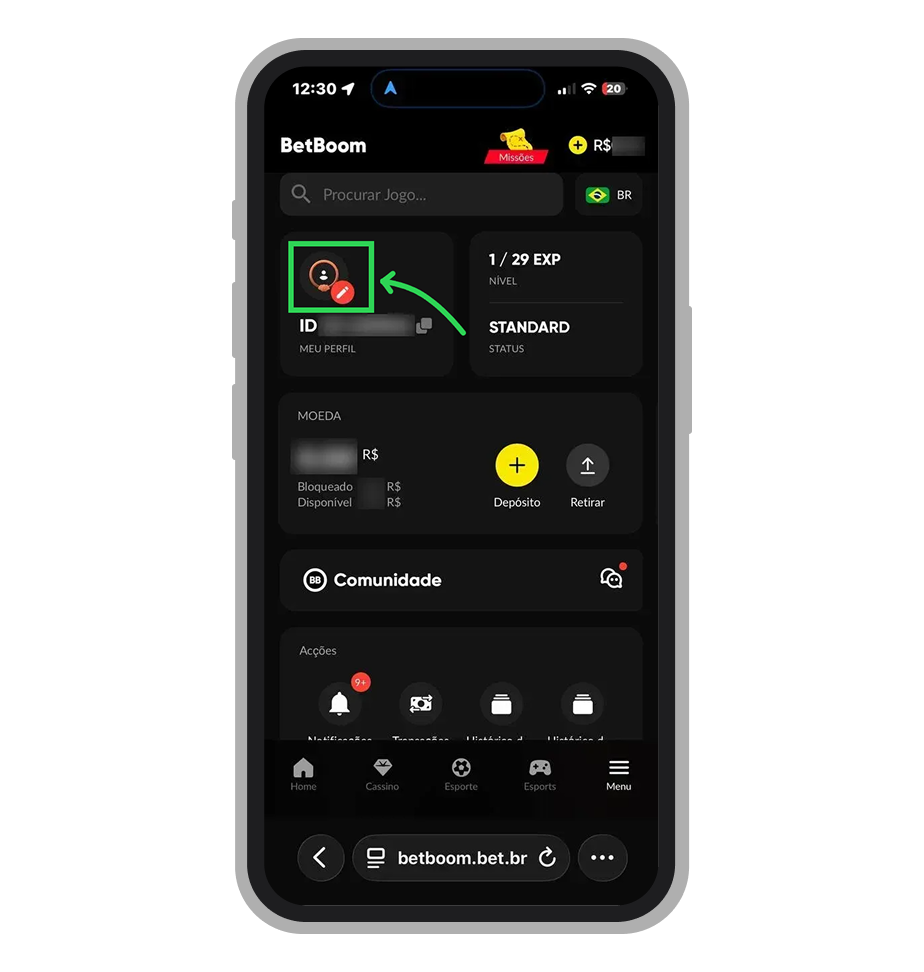 Toque no ícone de perfil