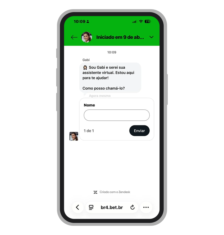 Acesso ao chat ao vivo do cassino Br4Bet pelo menu Perfil → Suporte ao vivo